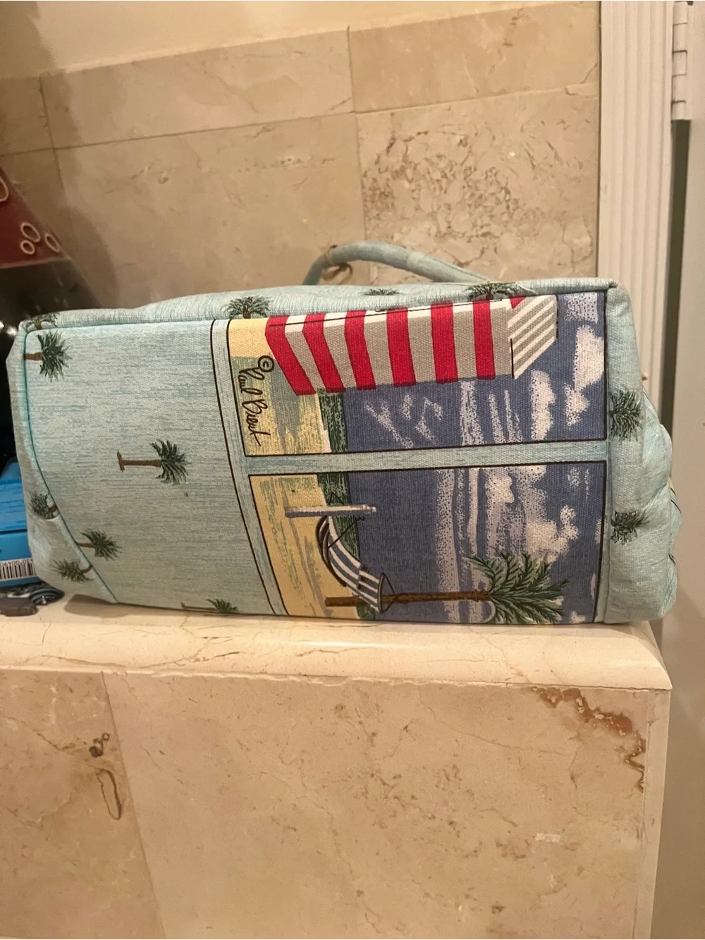 Coastal Life Light Blue Beach Drawstring Tote Bag